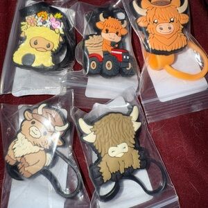 Highland Cow Straw Topper Set